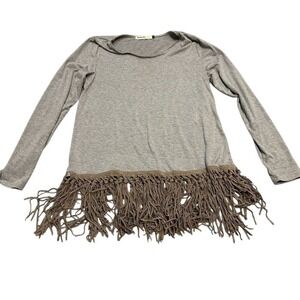 Origami Women's Long Sleeve Fringe Hem Blouse Gray‎ Size L